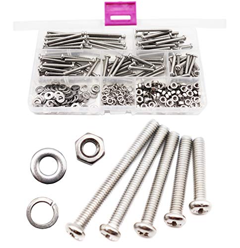 cSeao 340pcs M4 Pan Head Phillips Screws Nuts Washers Assortment Kit, 304 Stainless Steel, M4x 20mm/ 25mm/ 30mm/ 35mm/ 40mm 1. M4x20/25/30/35/40mm Screws Nuts Washers 340pcs