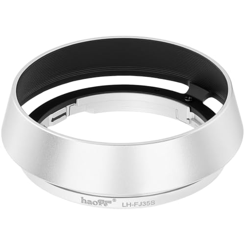 Haoge LH-FJ35S Bayonet Round Metal Lens Hood for Fujifilm Fuji Fujinon XF 35mm F2 R WR XF35mmF2, XF 23mm F2 R WR XF23mmF2 and XC 35mm F2 XC35mmF2 Lens Replace LH-XF35-2 Silver