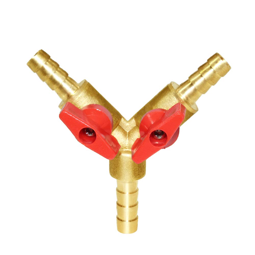 Joywayus 3/8" ID Hose Barb, Y shaped Type 3 way Union Intersection/Split Brass Shut off Ball Valve Fitting AY3/8