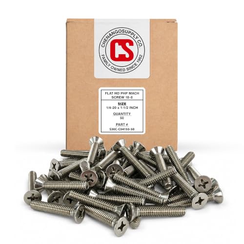 Chenango Supply 1/4-20 x 1-1/2-inch stainless flat head machine screws