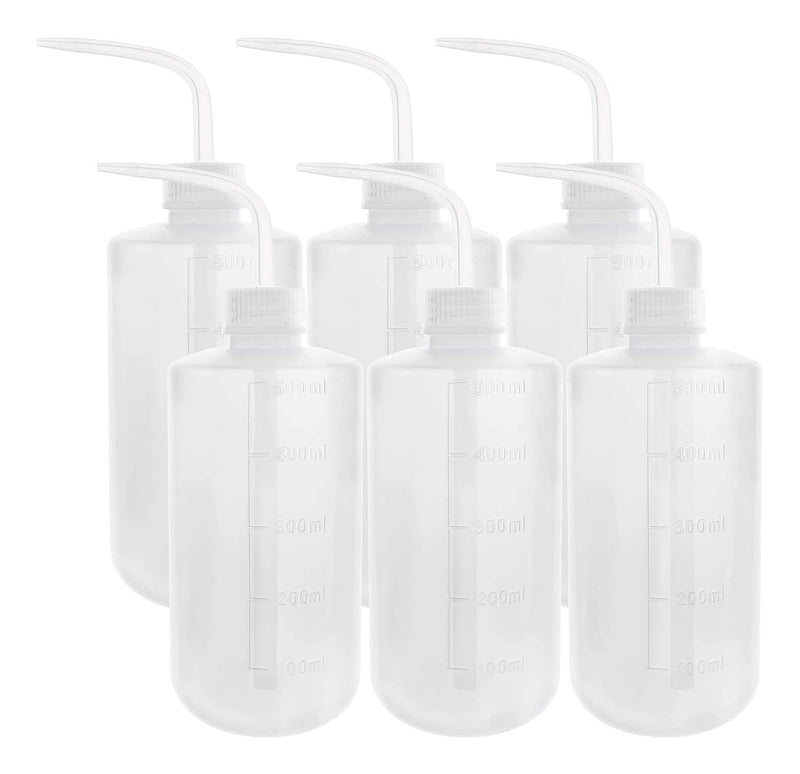 [Australia - AusPower] - DEPEPE 6pcs 500ml Plastic Safety Wash Bottles - Lab Squeeze LDPE Squirt Tattoo Bottle With Narrow Mouth and Scale Labels (17oz x 6) 