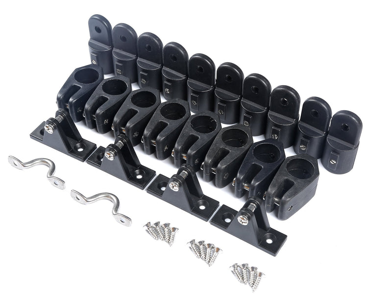 Mxeol Boat Top Fittings Hardware Combo Black Nylon Bimini Caps Jaw Slides Deck Hinges Pad Eye w/Screws Black, 7/8 inch-22 PCS