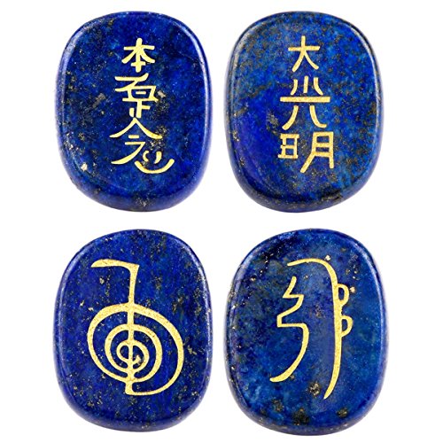 mookaitedecor 4 Piece Lapis Lazuli Stones Engraved Chakra Symbols #1-Lapis Lazuli with Chakra Symbol
