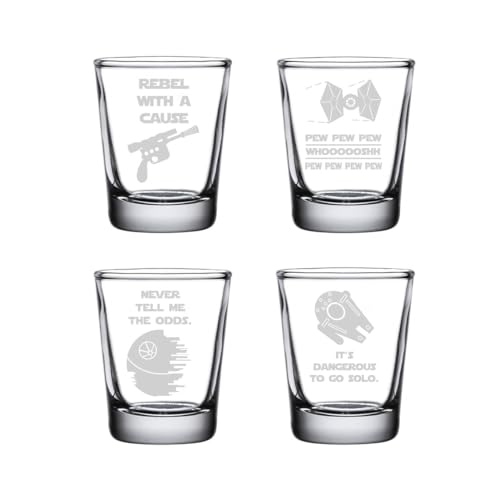 SW Etched Shot Glass Set of 4: Sci-fi Space Star Noises Wars Shot Glasses