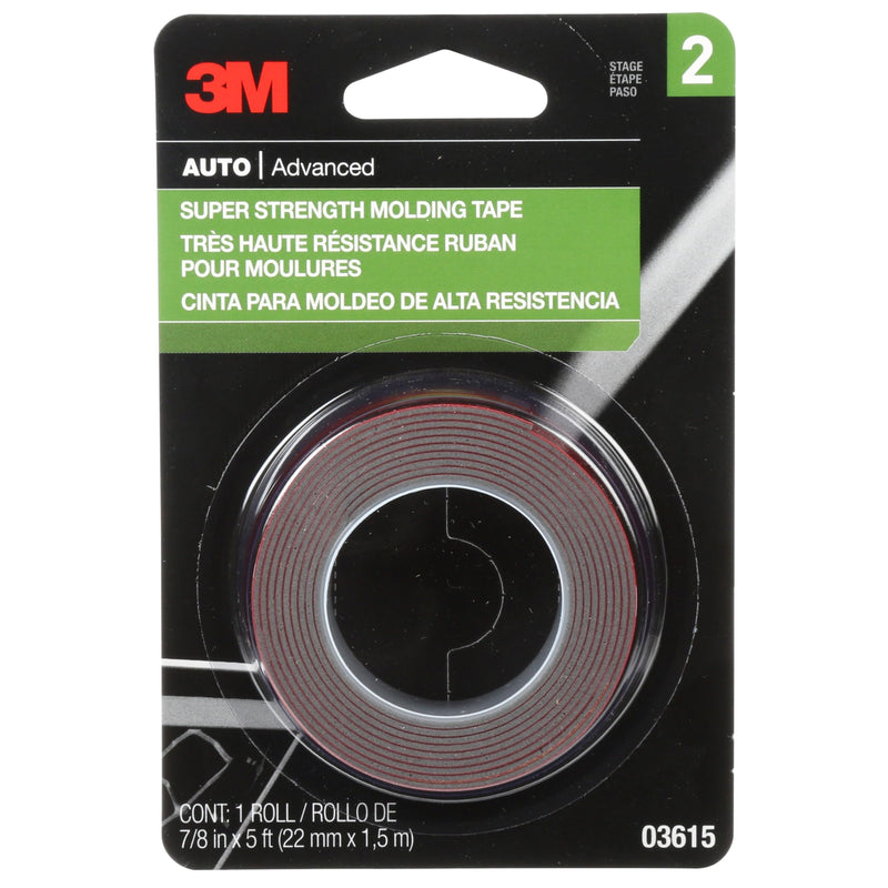 3M Super Strength Molding Tape 03615, 7/8 in x 5 ft Roll – Automotive Grade Double-Sided Attachment Tape for Permanent Car Trim, Moldings and Emblems, Weather-Resistant Adhesive, No Tools Required