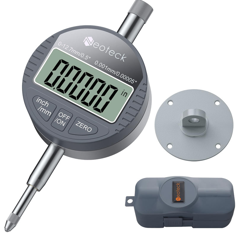 [Australia - AusPower] - Neoteck DTI Digital Dial Indicator 0.5 inch/12.7mm, High Resolution: 0.00005 inch/ 0.001mm, Digital Probe Indicator Dial Test Gauge Silver Gray 0-0.5''/0.00005'' 