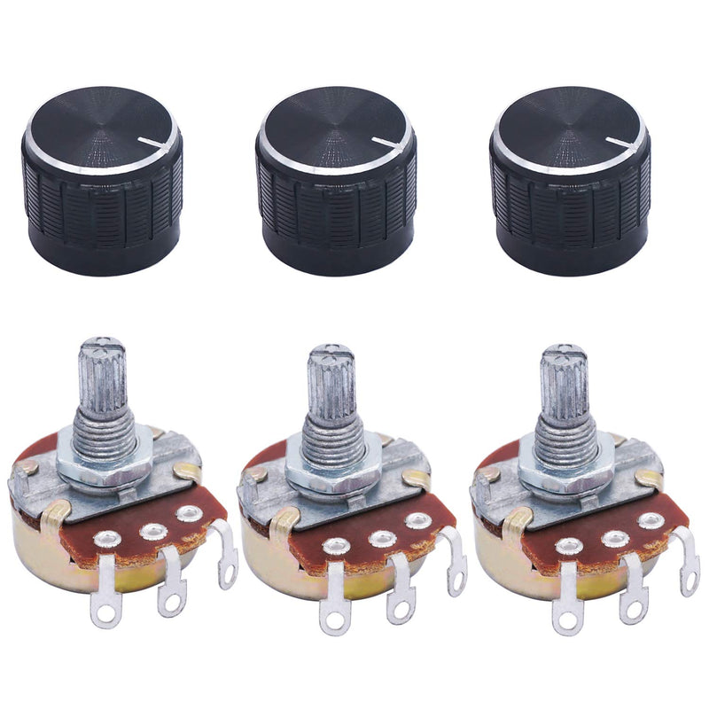 [Australia - AusPower] - TWTADE / 3pcs wh138 100 ohm Potentiometer Single Turn Rotary Linear Variable Potentiometer +3pcs black Aluminum alloy knob 