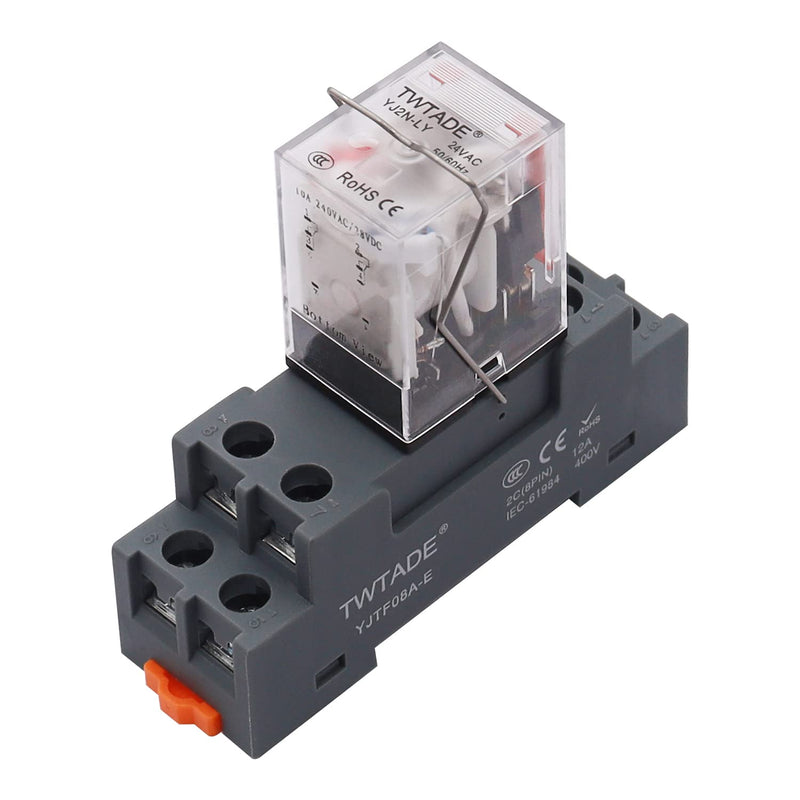 [Australia - AusPower] - TWTADE/AC 24V Relay 10A Electromagnetic Power Coil Relay 8 Pins DPDT 2NO+2NC with Indicator Light and Socket Base -YJ2N-LY AC 24V 8 PIN-10A 