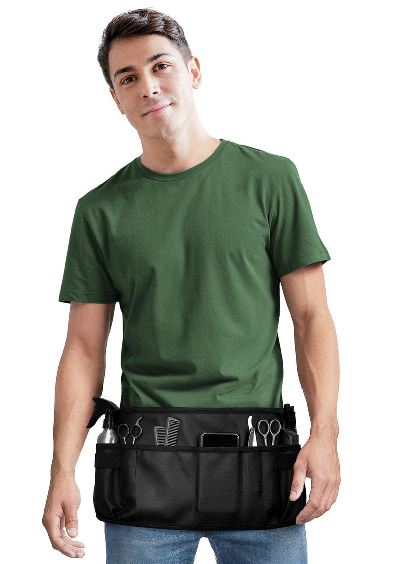 Under NY Sky Salon Waist Apron - Vegan Leather - 9 Pockets, 3 Loops - Hair Cut Holster for Tool Storage, Shears, Brush, Trimmer - Belt Pouch - Hair Stylist, Makeup Artist, Barber, Cosmetology - Black Waist Apron Black