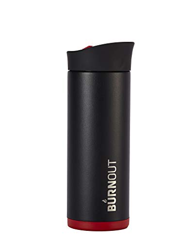 BURNOUT Temperature-Regulating Coffee Mug with Lid, 12 oz, Drops Temp & Holds for Hours, Insulated Stainless Steel Travel Tumbler w/HeatZorb Black 12.0 fluid_ounces