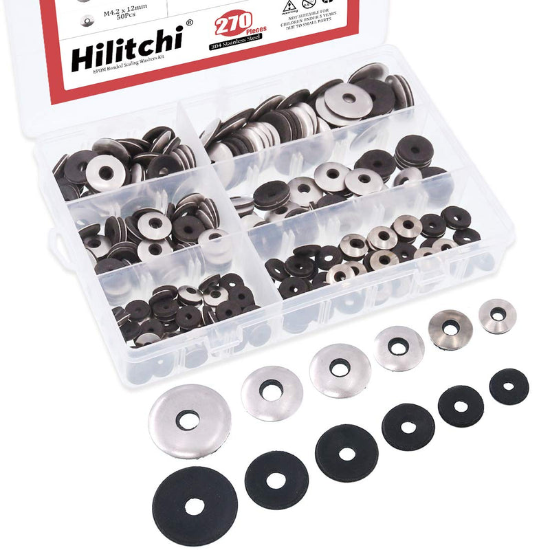 [Australia - AusPower] - Hilitchi 270-Pcs #6#8#10#12 Stainless Steel Neoprene EPDM Bonded Sealing Gasket Washers Assortment Kit 