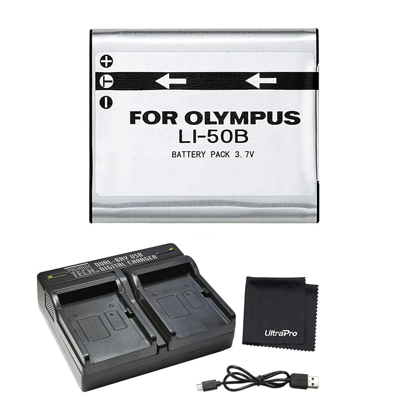 [Australia - AusPower] - Ultrapro LI-50B High-Capacity Replacement Battery w/Rapid Dual Charger for Select Olympus Cameras Bundle Includes: Deluxe Microfiber Cleaning Cloth 1 Battery + Dual Charger 