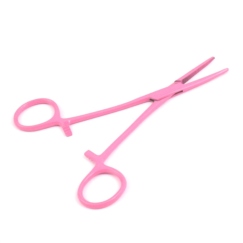 OdontoMed2011® Hemostat Forceps Locking Clamps Serrated Fishing Locking Forceps Clamp Fish Hook Remover Forceps (5.5" Straight, Full Pink) 5.5" Straight