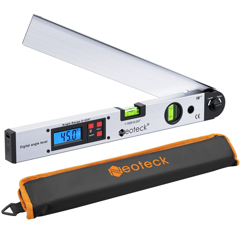 [Australia - AusPower] - Neoteck Aluminum Digital Angle Finder Protractor 225° 16 inch Backlit LCD Digital with Horizontal and Vertical Bubble - Silver 