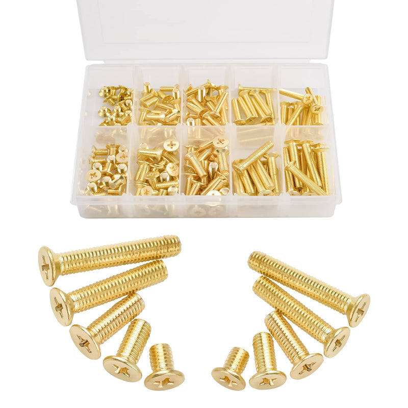 [Australia - AusPower] - Machine Screws, 160 Pcs M4 M5 10 Sizes Brass Flat-Head Bolts Phillips Drive Machine Screws Assortment Kit 