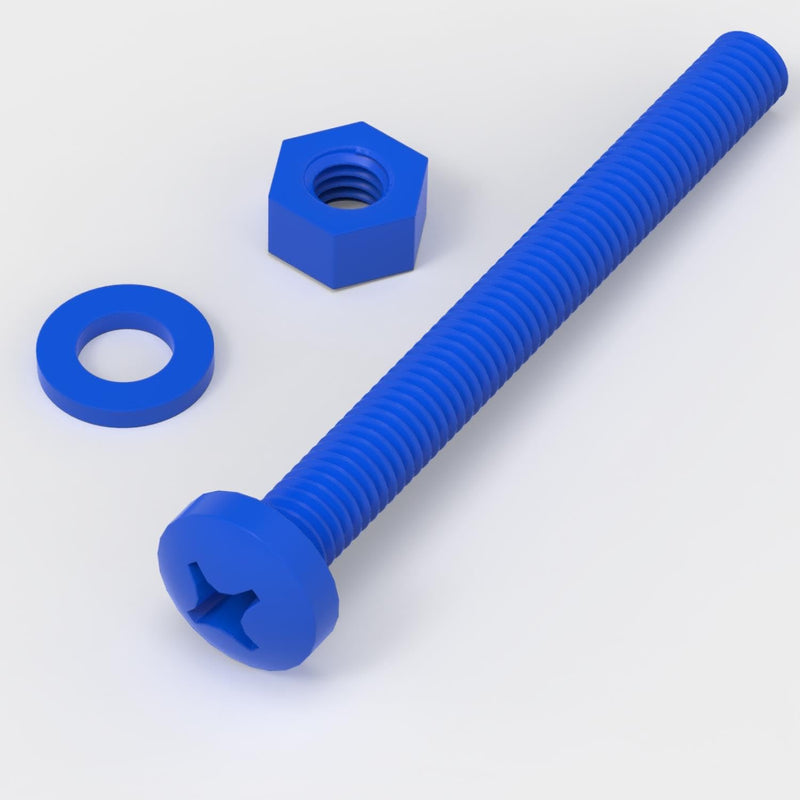 [Australia - AusPower] - 20 x Blue Pan Head Screws Polypropylene (PP) Plastic Nuts and Bolts, M6 x 60mm, Washers, (15/64 x 2 23/64 in) 