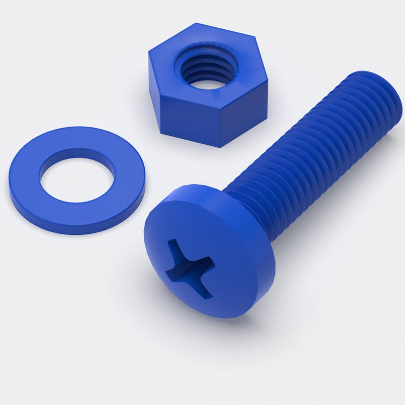 [Australia - AusPower] - 20 x Blue Pan Head Screws Polypropylene (PP) Plastic Nuts and Bolts, M5 x 20mm, Washers, (13/64 x 25/32 in) 