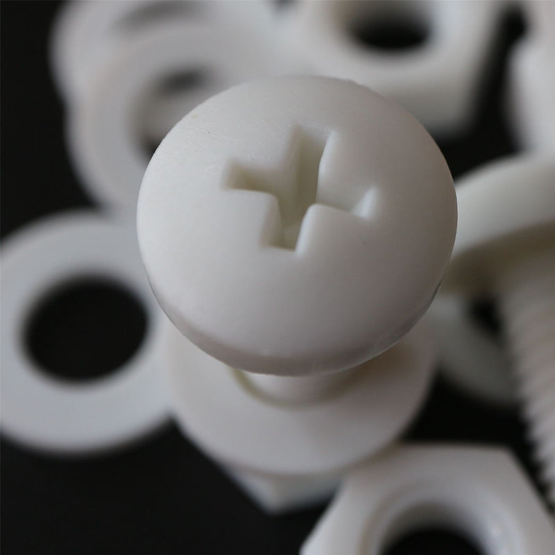 [Australia - AusPower] - 20 x White Pan Head Screws Polypropylene (PP) Plastic Nuts and Bolts, M8 x 20mm, Washers, (5/16 x 25/32 in) 