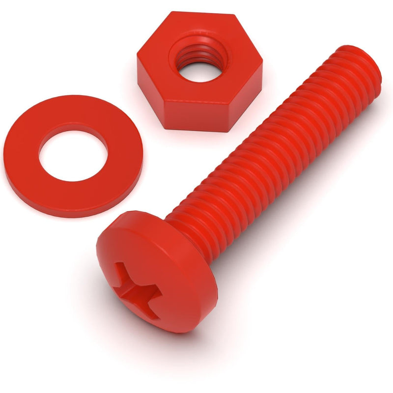 [Australia - AusPower] - 20 x Red Pan Head Screws Polypropylene (PP) Plastic Nuts and Bolts, M4 x 20mm, Washers, (5/32 x 25/32 in) 