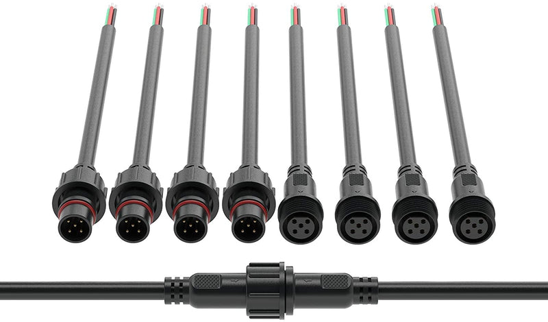 BTF-LIGHTING 5 Pin Waterproof Electrical Plug 24AWG IP65 | Male Socket 7.87in/20cm Extension Cable for Indoor/Outdoor LED Light Strips/String 15mm Nut Large Size 5 Pairs 5Pin Big