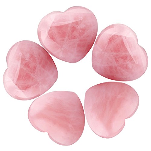 mookaitedecor 5 Pcs Healing Crystal Rose Quartz Heart Stone Palm Stone Pink 0.9 Inch