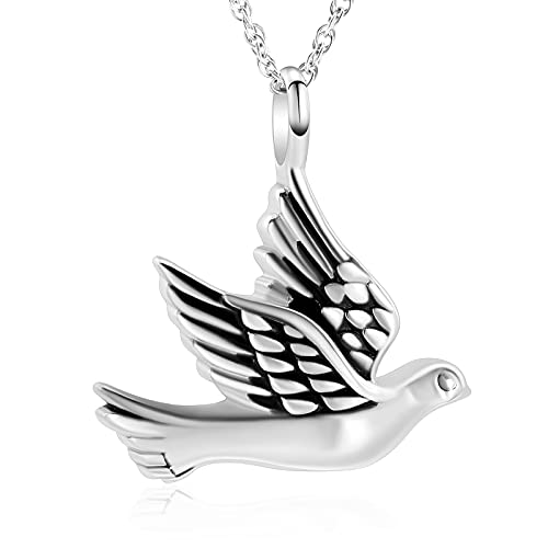 shajwo Cremation Jewelry for Ashes Stainless Steel Peace Dove Urn Keepsake Memorial Ash Holder Cremation Urn Pendant Necklace Silver