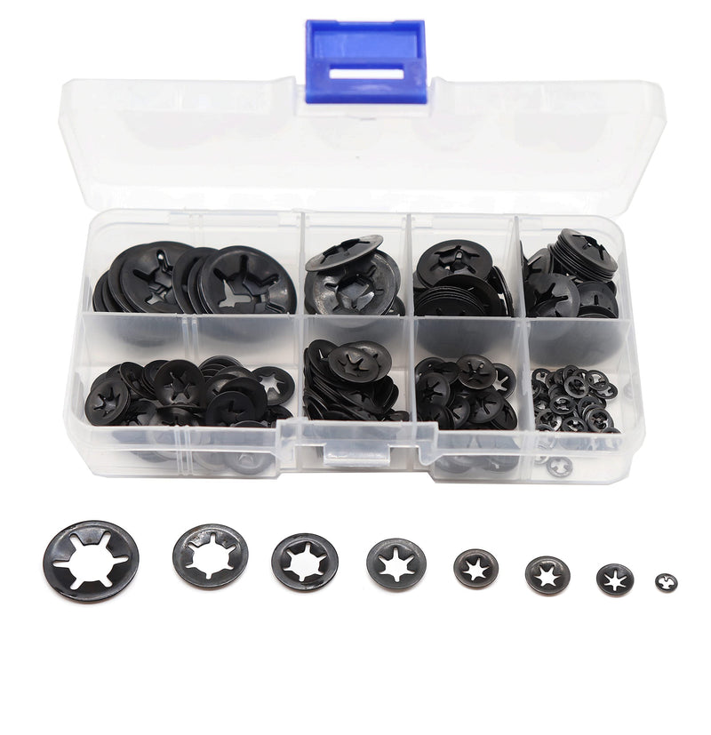 [Australia - AusPower] - 235pcs[8 Sizes] Black Starlock Internal Tooth Lock Washers Assortment Kit, M2/ M3/ M4/ M5/ M6/ M8/ M10/ M12 M2/M3/M4/M5/M6/M8/M10/M12 Black 235pcs 