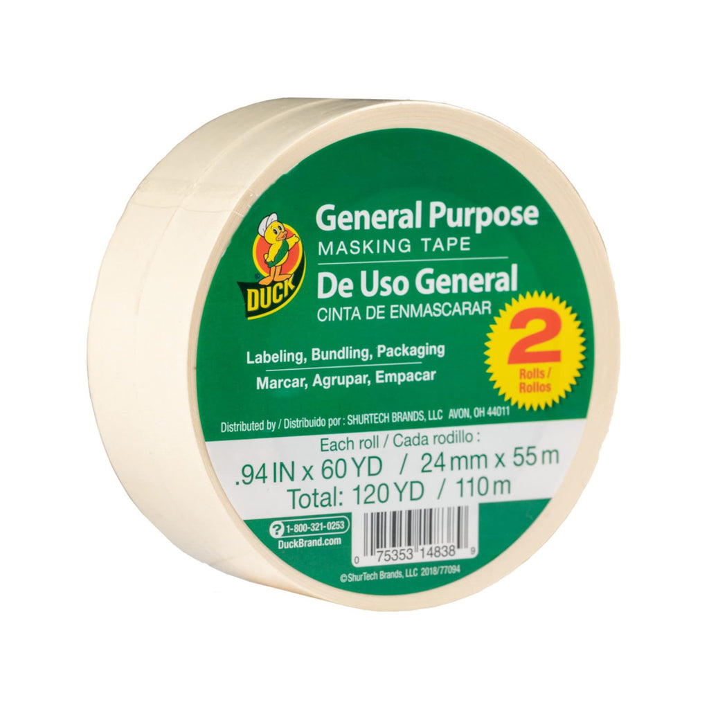 Duck Brand General Purpose Masking Tape - Beige, 0.94 in. x 60 yd., 2-Pack (241577) 0.94 in. x 60 yd.