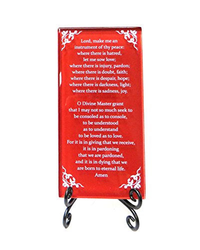 Lifeforce Glass The Prayer of St. Francis Inspirational Glass Plaque. Beloved Prayer Provides Encouragement for All. Includes Folding Easel Red.