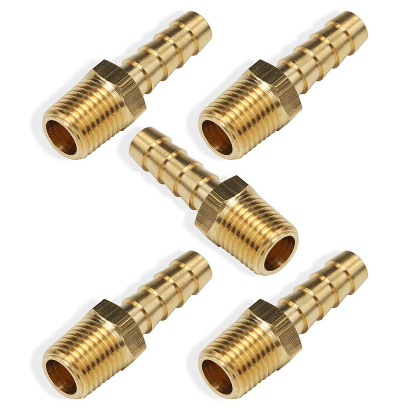 [Australia - AusPower] - 5pcs Brass Hose Barb Fittings 5/16 Inch Barb to 1/4 Inch Male NPT Thread Air Hose Fitting Adapter 5/16" Barb to 1/4" Male 