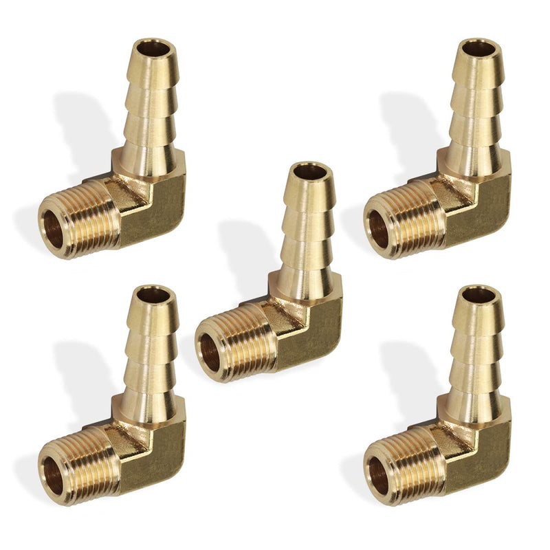 [Australia - AusPower] - 5pcs 90 Degree Elbow Brass Hose Barb Fitting -1/4" Barb to 1/8" Male NPT Adapter 1/4" Barb to 1/8" Male NPT 