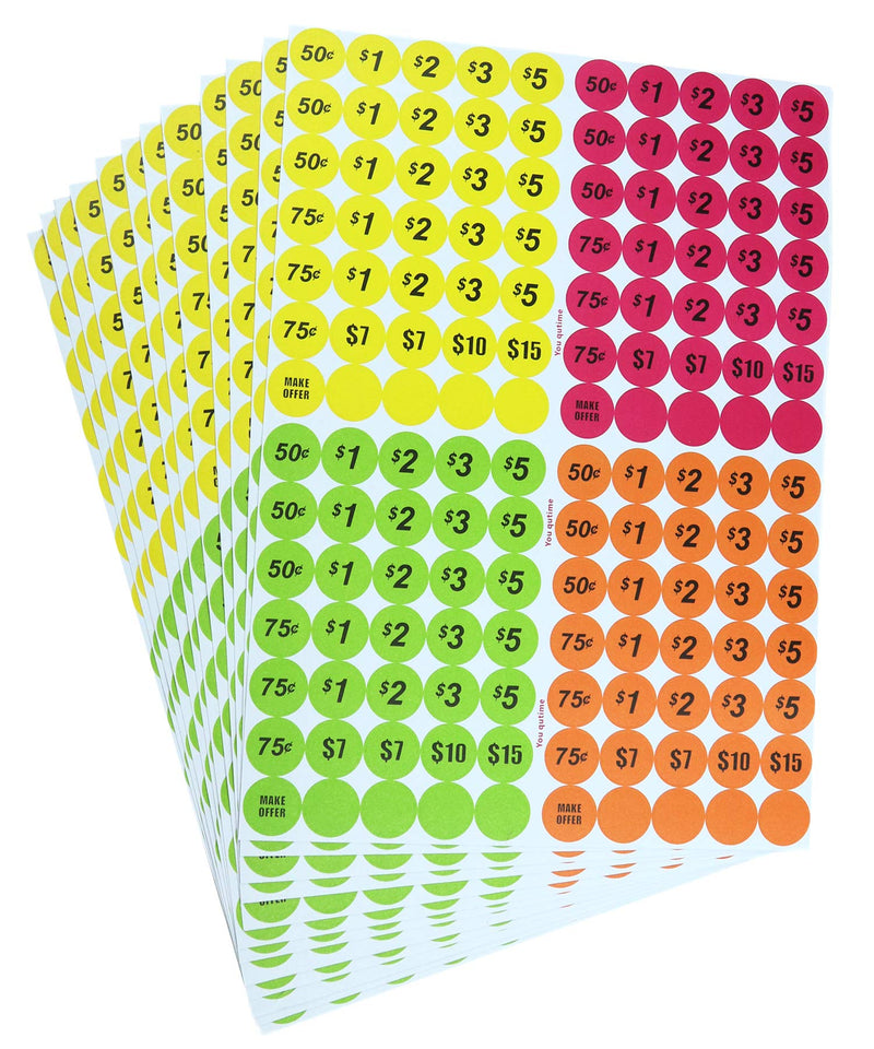Garage Sale Price Stickers Pack of 4060 3/4" Round Bright Colors Label Stickers (with Price) - NewNest Australia