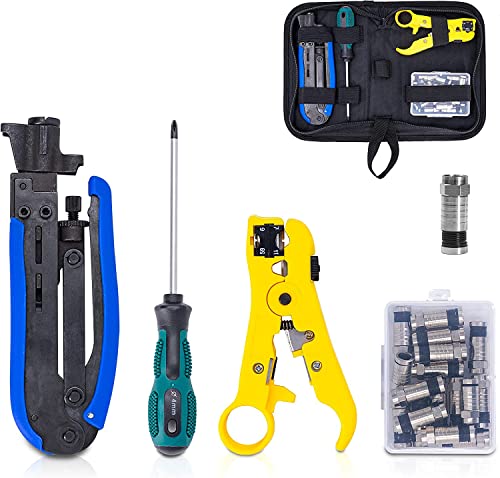 Fstop Labs KOTTO coax cable crimper kit with adjustable compression tool for RG6, RG59, and RG11 cables