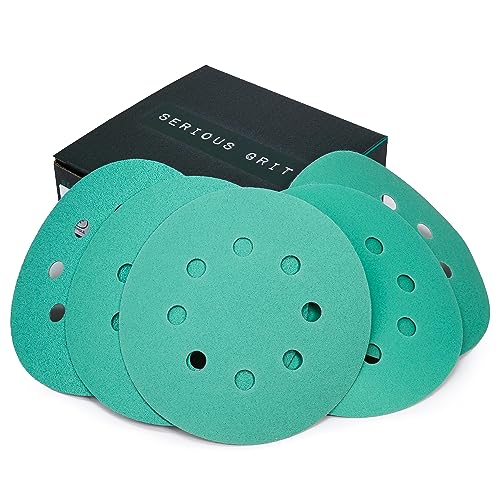 Serious Grit 5-inch 8-hole hook and loop sanding discs, P80-220 mixed grit assortment, 50 pack