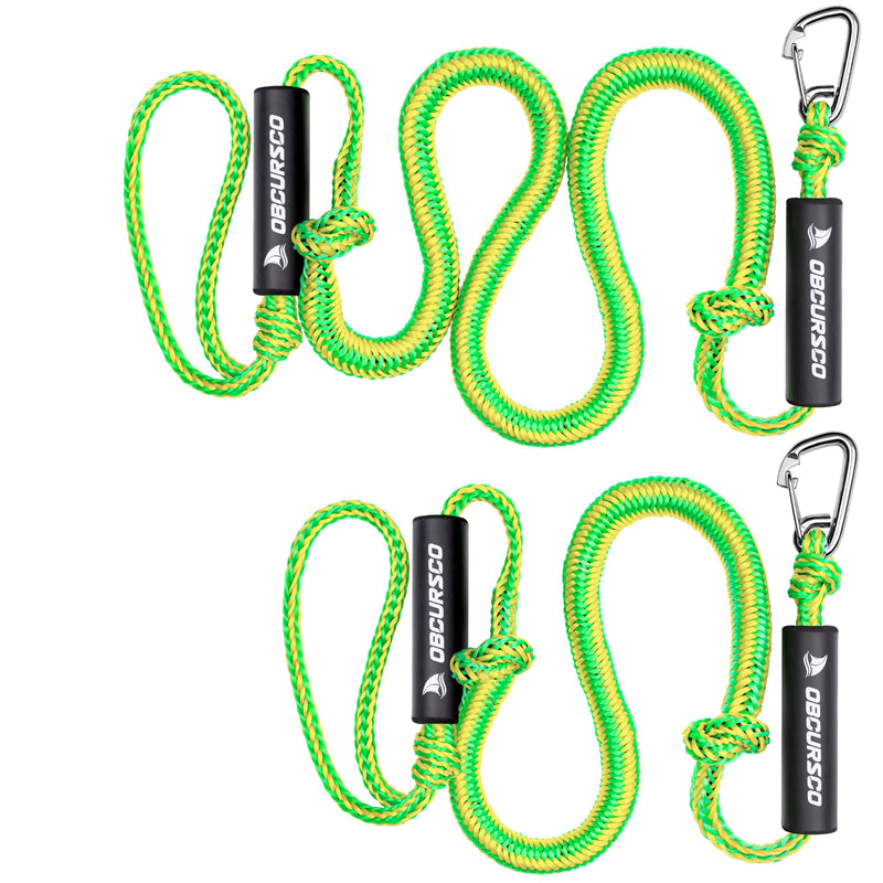Obcursco Bungee Dock Lines for Boat, Docking Rope with 316 Stainless Steel Clips, Accessories for Jet Ski, PWC, SeaDoo, Pontoon, Center Console, Sets of Two(4ft & 6ft) (Green/Yellow) Green/Yellow