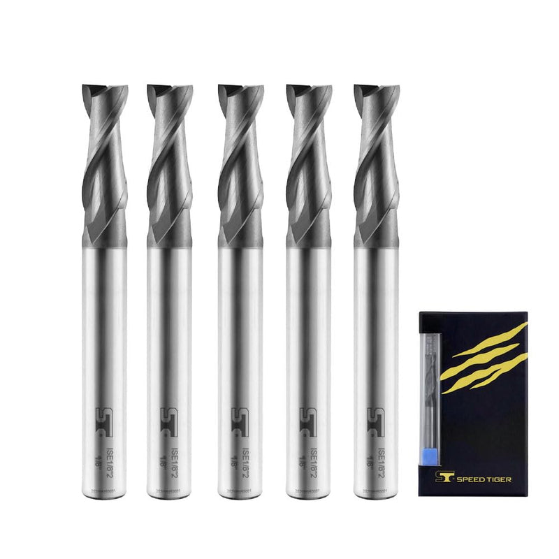 [Australia - AusPower] - SPEED TIGER Micrograin Carbide Square End Mill - 2 Flute - ISE1/8"2T (5 Pieces, 1/8") - for Milling Alloy Steels, Hardened Steel, Metal & More – Mill Bits Sets for DIYers & Professionals 5 1/8 in 