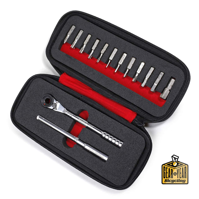 Prestacycle Pro Ratcheting T-Handle Tool Set, Heavy-Duty 60 Nm T-Handle Ratchet with 12-Piece 1/4" Hex Bit Set, Portable T Handle Screwdriver Set with Neoprene Case for Bike Repair & Maintenance