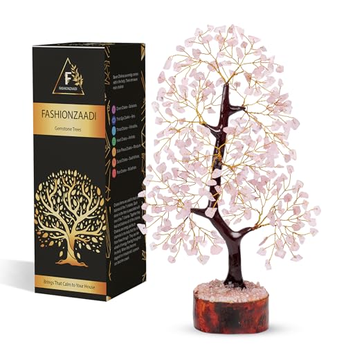 FASHIONZAADI Rose Quartz Crystals Tree of Life - Birthday Gift for Women Ea Rose Quartz Golden Wire