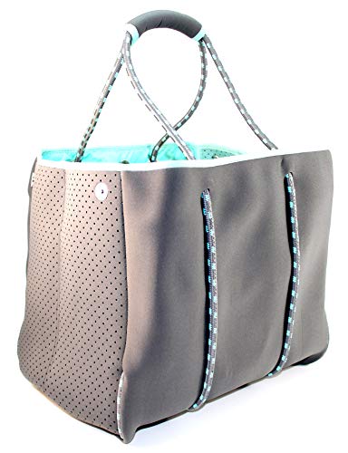 Nordic By Nature Large Designer Beach Bag Tote For Women, Men And Kids Grey/Turquoise