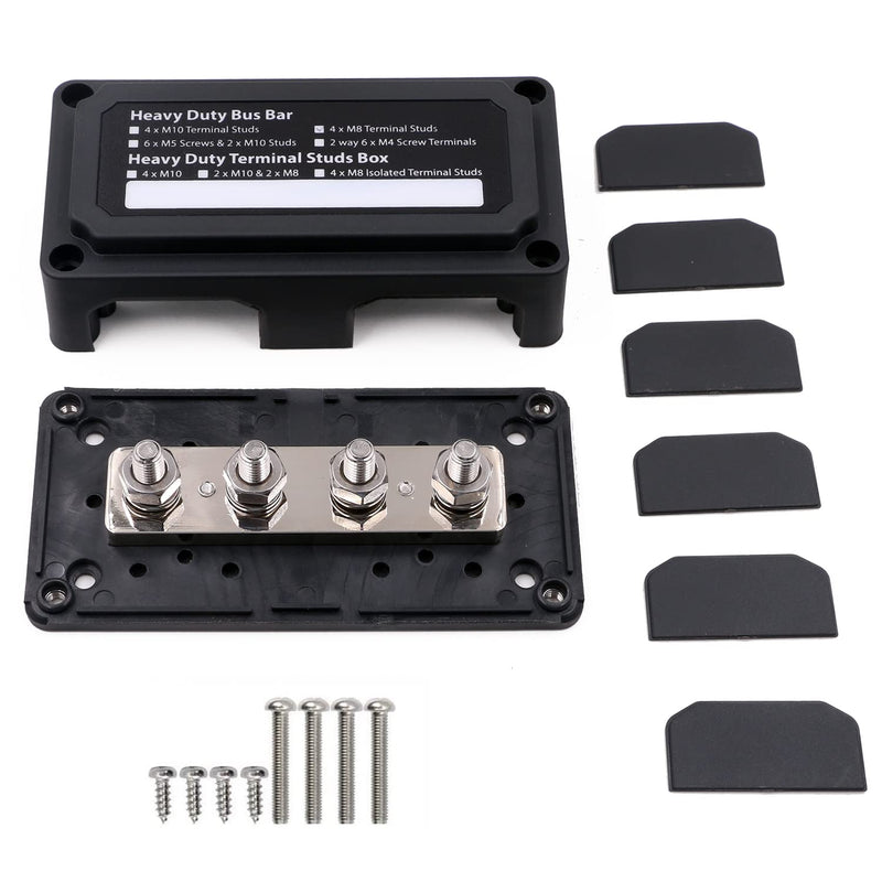 [Australia - AusPower] - Gloaso 12V- 48V DC 300 Amp Bus Bar Box Heavy-Duty Module 4X 5/16” Post Terminal Power Distribution Block, 300A Negative Bus Bar with Cover, Black Black- 300A- 4 x 5/16" ( M8) Studs 