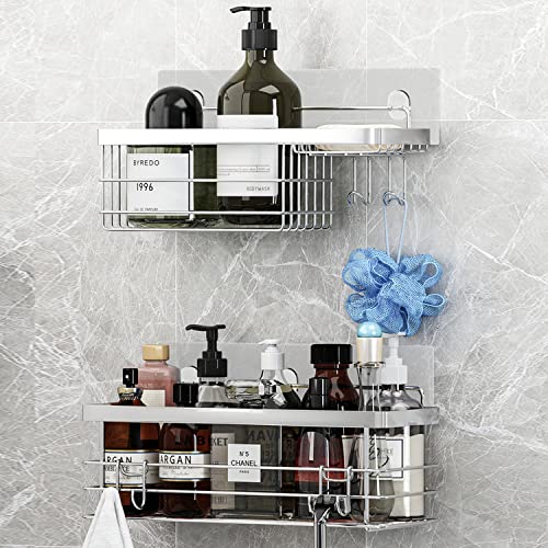 KESOL Shower Caddy and Soap Dish Holder with Hooks, Rust Resistant, 2 Pack Silver