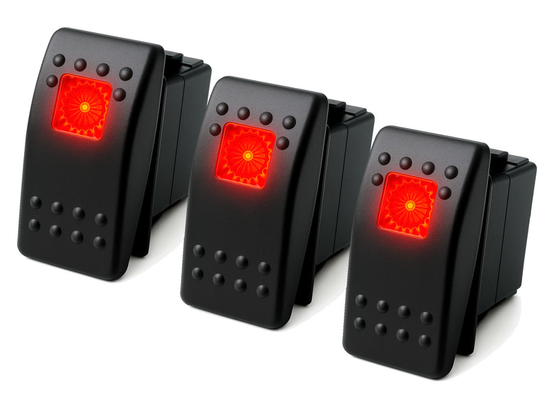 MGI SpeedWare 3-Pack Marine Rocker Switches with Illuminated LED, 20A 12vDC, SPST Latching ON/Off - Red