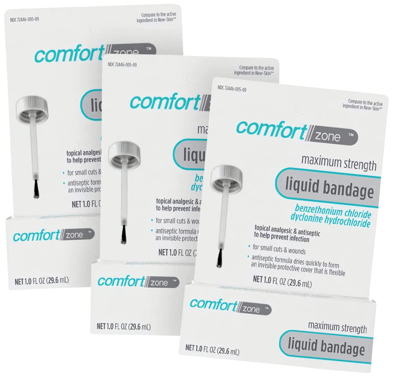 [Australia - AusPower] - Comfort Zone Liquid Bandage, Antiseptic and Analgesic Protective Skin Treatment for Cuts and Wounds, 1 Ounce (Pack of 3) 1 Fl Oz (Pack of 3) 