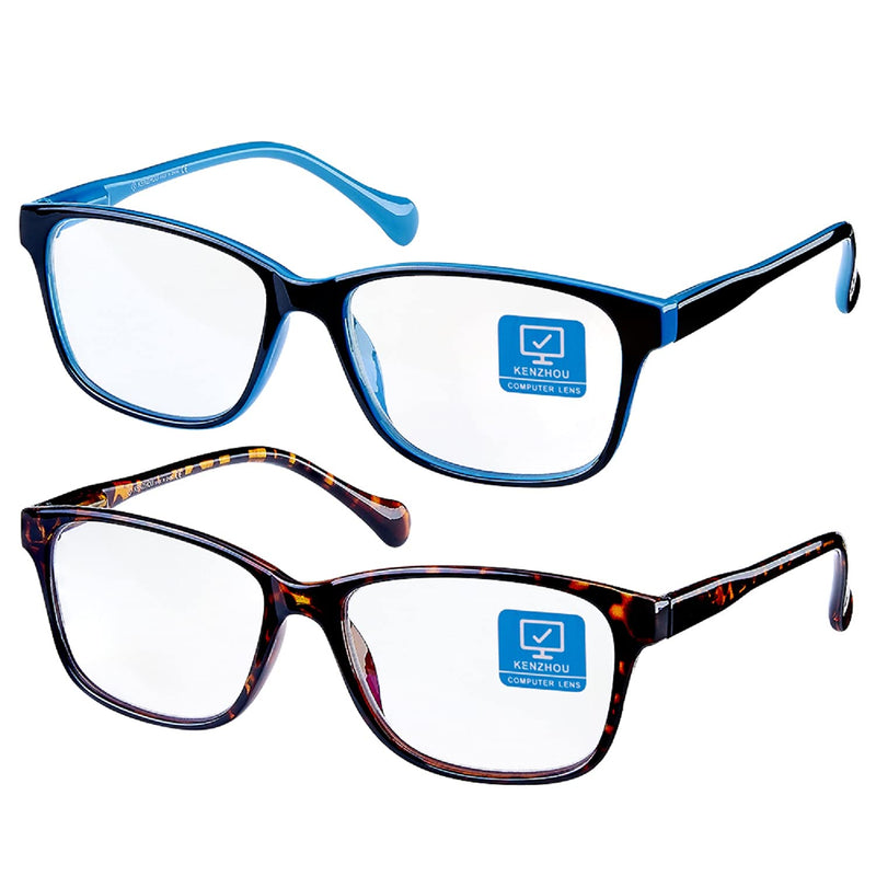 [Australia - AusPower] - K KENZHOU Blue Light Blocking Glasses/Computer/Gaming/TV/Phones Glasses with Spring Hinges, Anti Eyestrain & UV Glare, Ease Dry Eye, Headache, Blurry Vision, for Men & Women (2 Pack) Twilight and Blue 