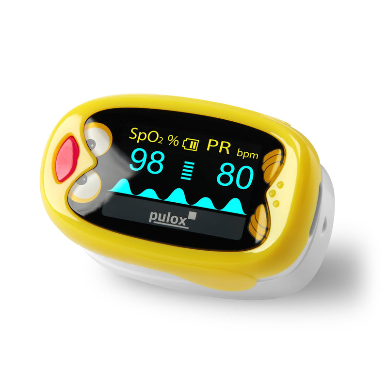 Pulox PO-210B Children's Pulse Oximeter Battery Operated with Alarm | Finger Pulse Oximeter for Children and Toddlers Rechargeable with Acoustic Warning Function