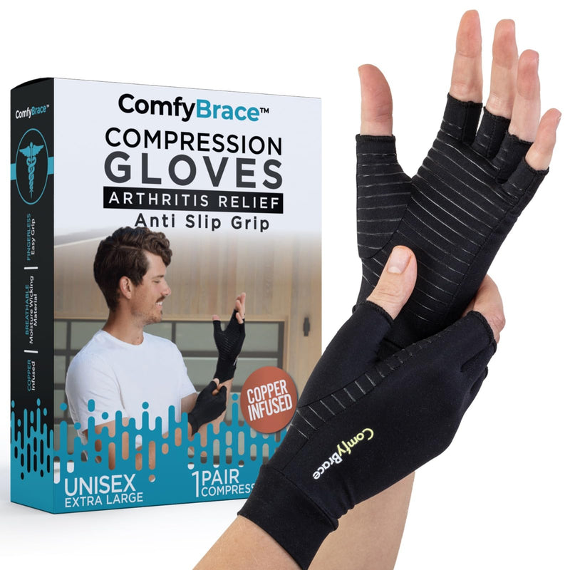 [Australia - AusPower] - ComfyBrace Copper Infused Compression Arthritis Gloves for Hand & Finger Relief from pain/swelling caused by Rheumatoid Arthritis, carpal Tunnel, Tendonitis and Poor Circulation, Fits Men & Women Medium (1 Pair) 