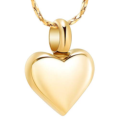 Imrsanl Small Heart Urn Necklace for Ashes Cremation Jewelry for Women Stainless Steel Pendant Memorial Ash Holder Loved Ones Keepsake Gold