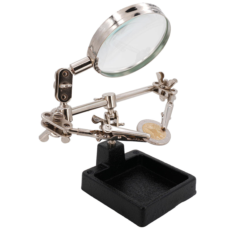BIGtec Soldering Aid Third Hand with Magnifying Glass Helping Hand Precision Mechanics Soldering Accessories Soldering Tool with Interchangeable Clamps Crocodile Clips