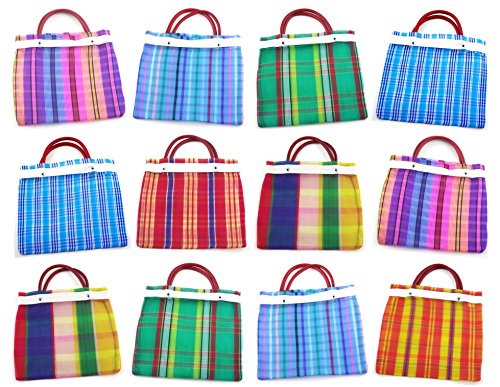 24 Pcs Small Mexican Tote Mercado Bags 7.5 inch by 7.5 inch, Assorted Colors High Thread Mesh - Mini Mexican Mercado Candy Bags 24