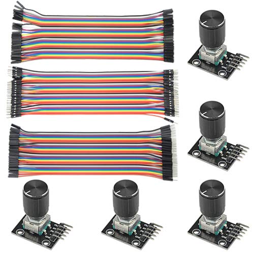[Australia - AusPower] - WMYCONGCONG 5 PCS KY-040 Rotary Encoder Module Brick Sensor Board with 120 PCS Multicolored Breadboard Jumper Wires Ribbon Cables Kit 